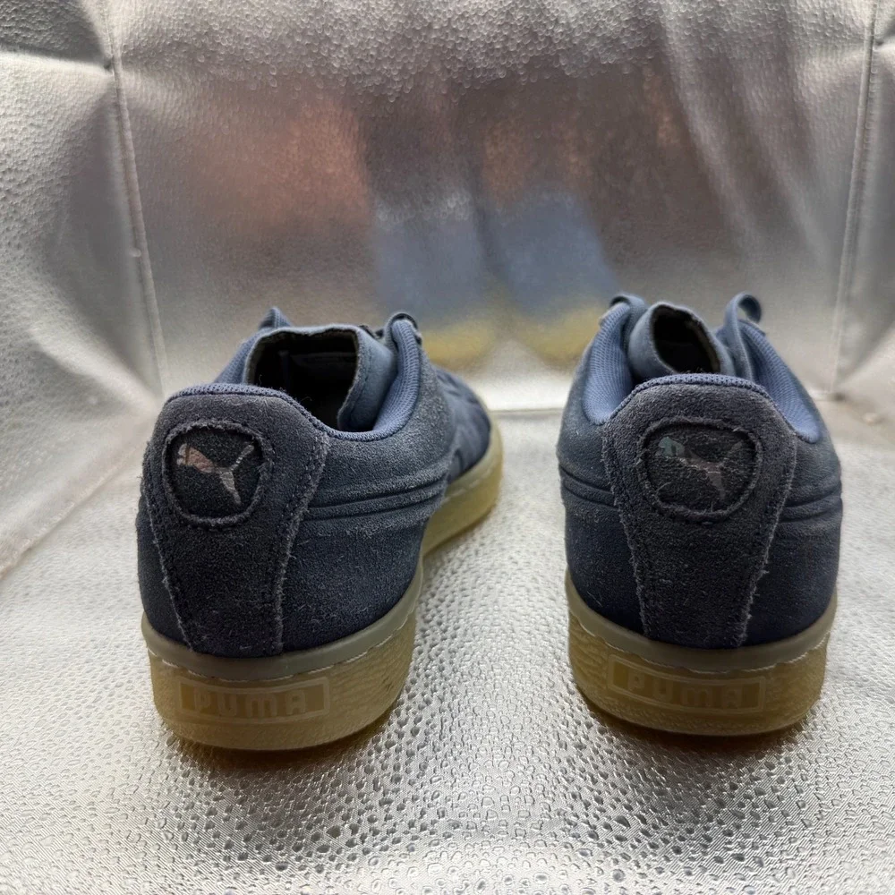 Size 5.5C Puma‎ Suede Gum Blue Mens Lace-Up Classic Comfort Sneaker Shoes